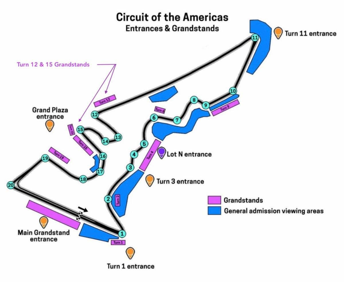 COTA Map with Ferrari ticket locations marked